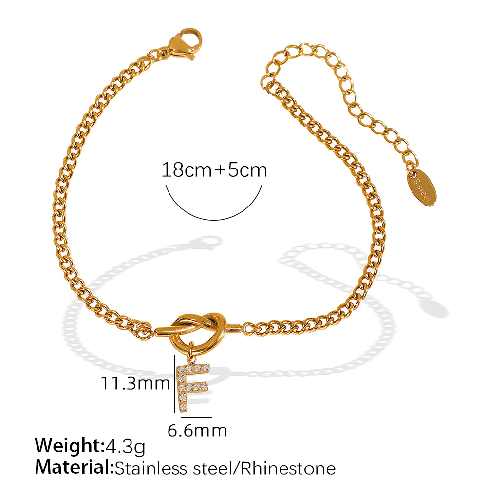 Gold color / 1 Piece Simple Series Simple Letter F Stainless Steel 18K Gold Color Plated Rhinestone Women's Charm Bracelets Picture6